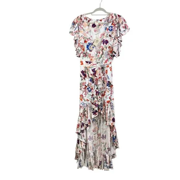 Bali ELF New Handmade Carmen Wrap Maxi Dress Large White Floral Ruffle Summer