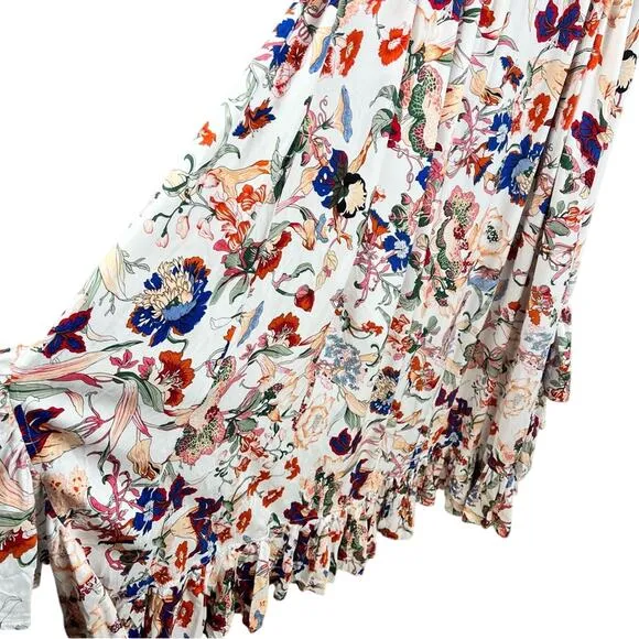 Bali ELF New Handmade Carmen Wrap Maxi Dress Large White Floral Ruffle Summer