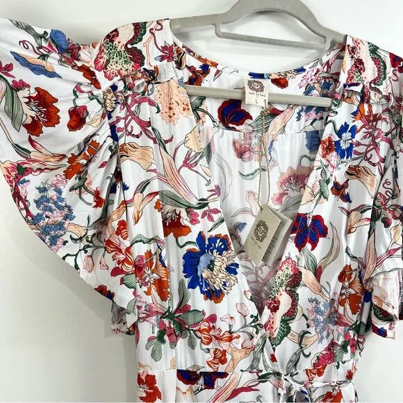 Bali ELF New Handmade Carmen Wrap Maxi Dress Large White Floral Ruffle Summer