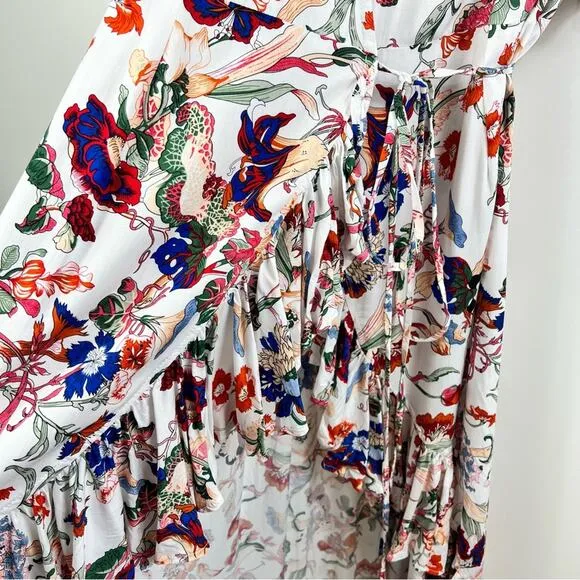 Bali ELF New Handmade Carmen Wrap Maxi Dress Large White Floral Ruffle Summer