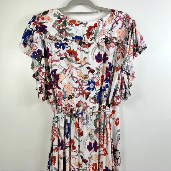 Bali ELF New Handmade Carmen Wrap Maxi Dress Large White Floral Ruffle Summer