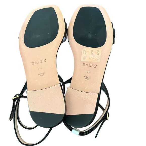 Bally  Dossy Leather Square Toe Flat Ankle Strap Sandals NEW Size 6