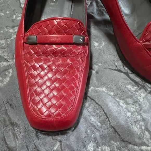 Bally Italy Leather Women’s Size 8 Talbala Horse Bit Red Loafers Flex Si…