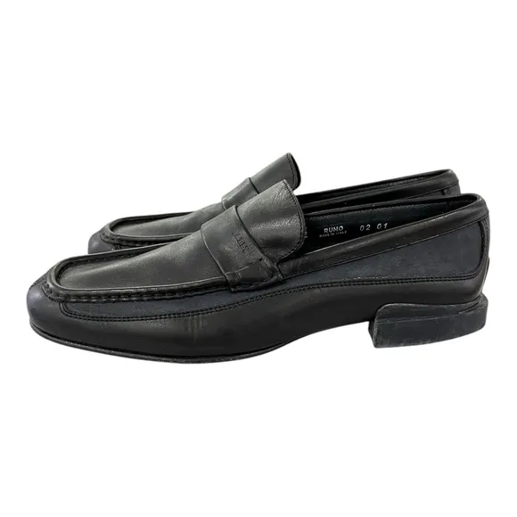 BALLY RUMO BLACK BLUE DUO TONE LEATHER MOC TOE STRAP LOAFER MENS 8 E
