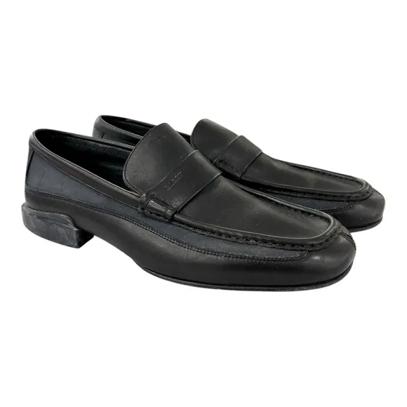 BALLY RUMO BLACK BLUE DUO TONE LEATHER MOC TOE STRAP LOAFER MENS 8 E