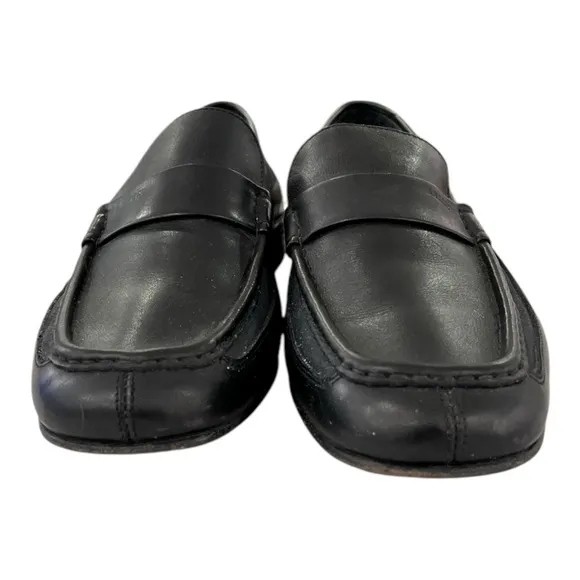 BALLY RUMO BLACK BLUE DUO TONE LEATHER MOC TOE STRAP LOAFER MENS 8 E