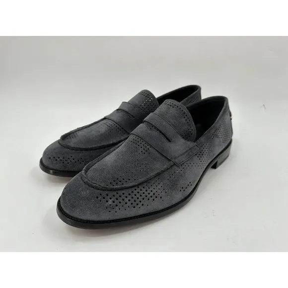 Bally Smoke Gray Blake Flex Perforated Suede Loafers Size 11
