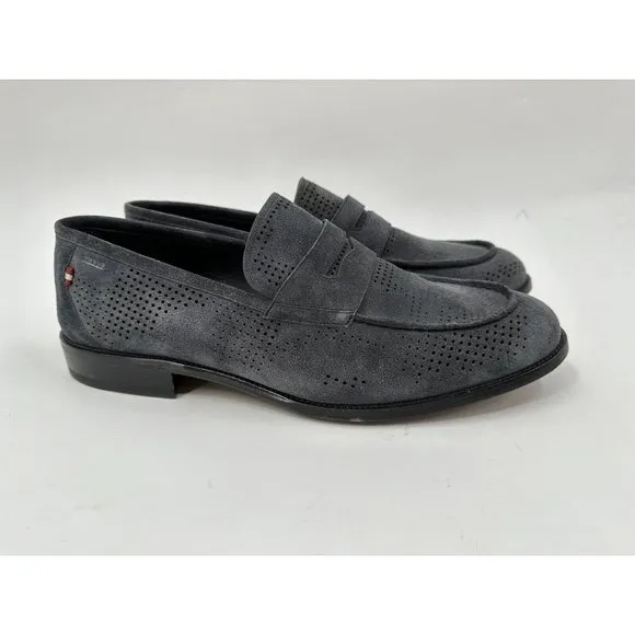 Bally Smoke Gray Blake Flex Perforated Suede Loafers Size 11