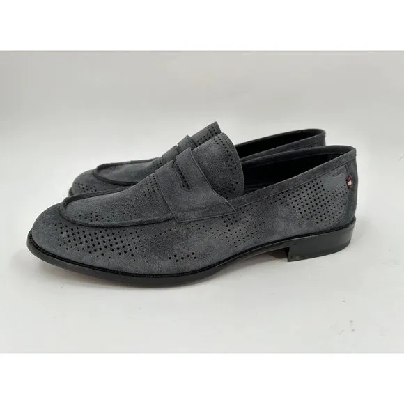 Bally Smoke Gray Blake Flex Perforated Suede Loafers Size 11