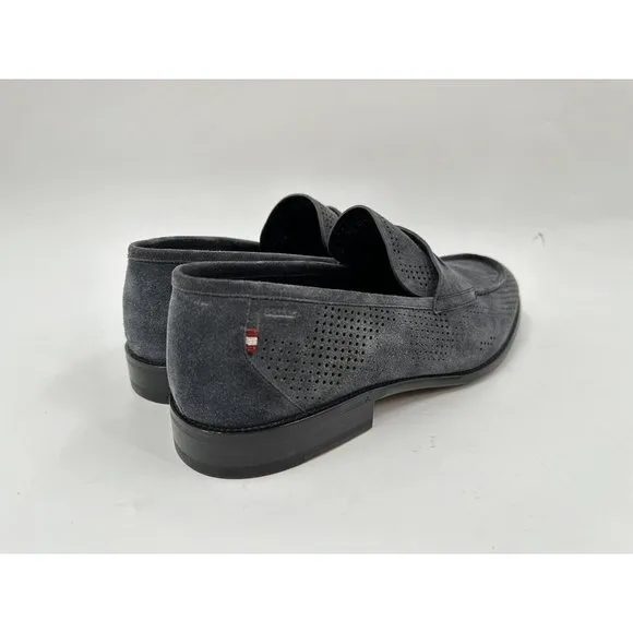 Bally Smoke Gray Blake Flex Perforated Suede Loafers Size 11