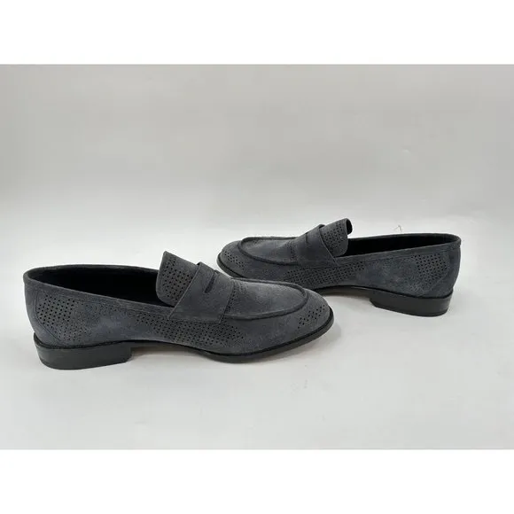 Bally Smoke Gray Blake Flex Perforated Suede Loafers Size 11