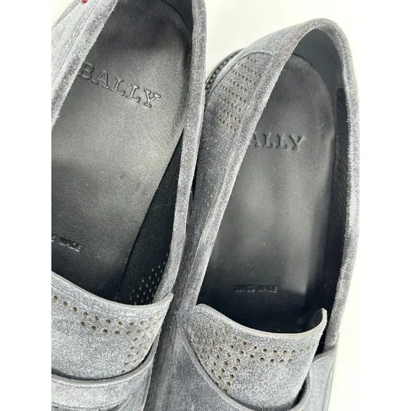 Bally Smoke Gray Blake Flex Perforated Suede Loafers Size 11