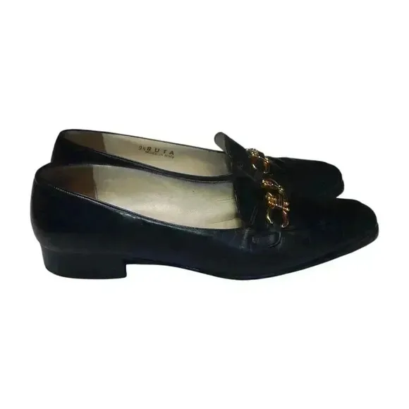 Bally Vintage Ruta Loafers Women’s Size 9.5 M Black Leather Gold-tone Hardware