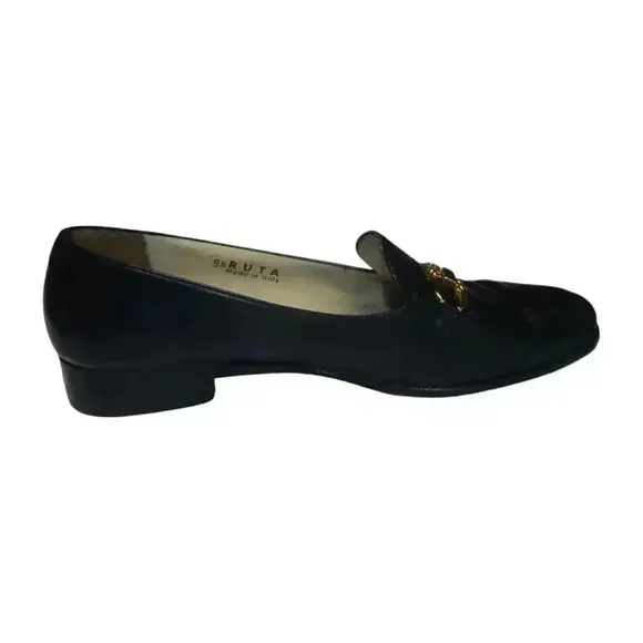 Bally Vintage Ruta Loafers Women’s Size 9.5 M Black Leather Gold-tone Hardware