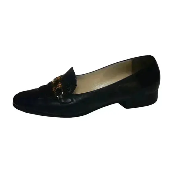 Bally Vintage Ruta Loafers Women’s Size 9.5 M Black Leather Gold-tone Hardware