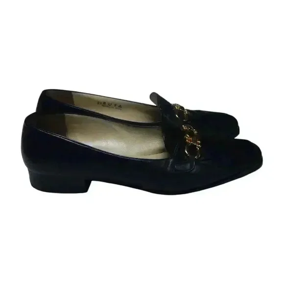 Bally Vintage Ruta Loafers Women’s Size 9.5 M Black Leather Gold-tone Hardware