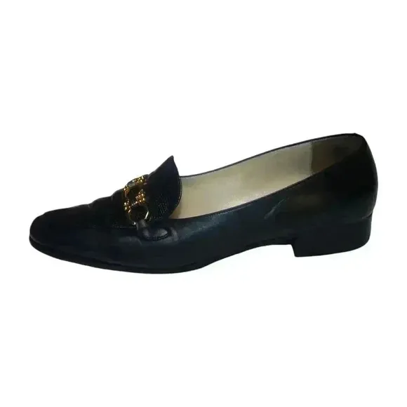 Bally Vintage Ruta Loafers Women’s Size 9.5 M Black Leather Gold-tone Hardware