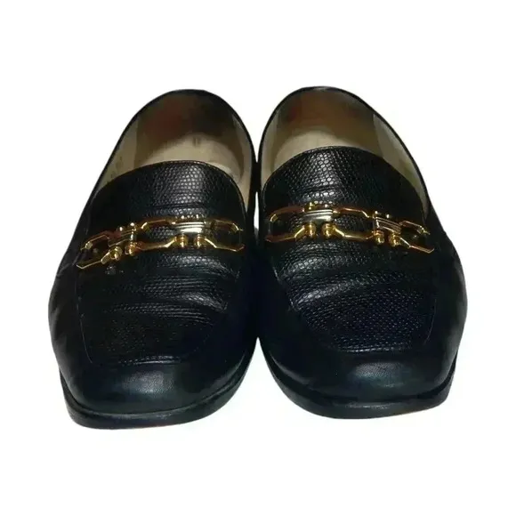 Bally Vintage Ruta Loafers Women’s Size 9.5 M Black Leather Gold-tone Hardware