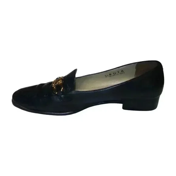 Bally Vintage Ruta Loafers Women’s Size 9.5 M Black Leather Gold-tone Hardware