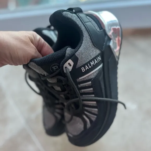 Balmain Black and Silver T trail sneakers 37.5 New