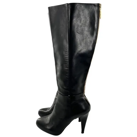 Banana republic womens knee high boots size 9.5 black leather zip back platform