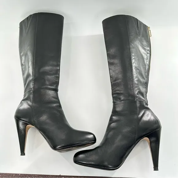 Banana republic womens knee high boots size 9.5 black leather zip back platform