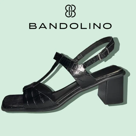 BANDOLINO *Vintage* (EUC) Kendra Black Leather T Strap Sandals, Size 9.5
