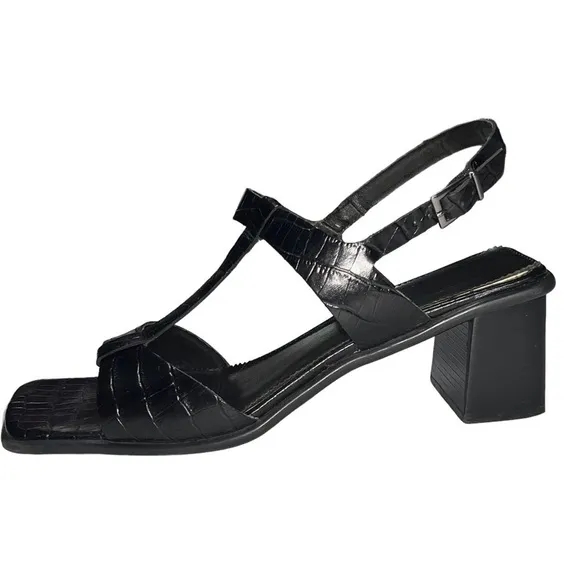 BANDOLINO *Vintage* (EUC) Kendra Black Leather T Strap Sandals, Size 9.5