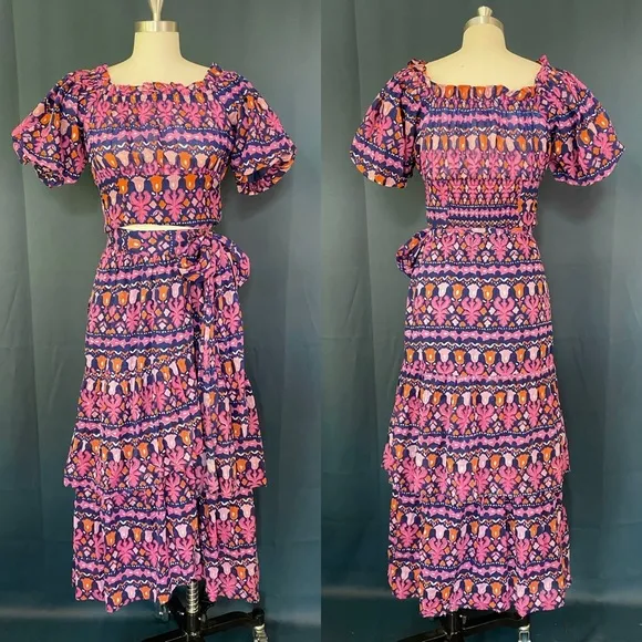 Banjanan Frances Edwardian Tile Wrap Skirt Anna Peasant Top Set