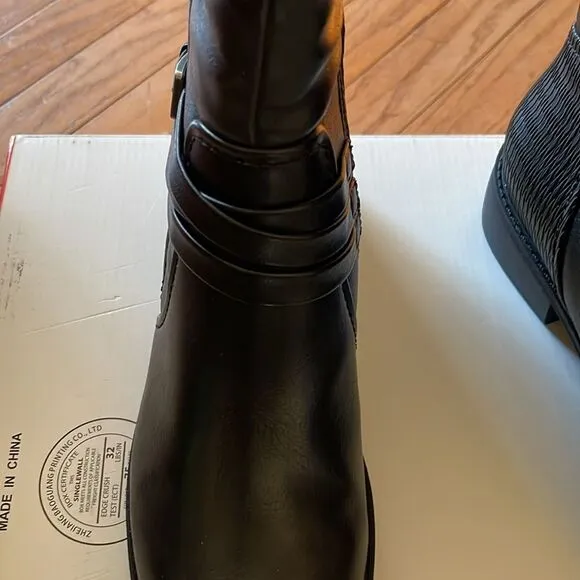 Baretraps Stratford Black Leather Wide Calf Knee-High Riding  Boots