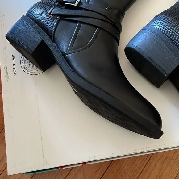 Baretraps Stratford Black Leather Wide Calf Knee-High Riding  Boots