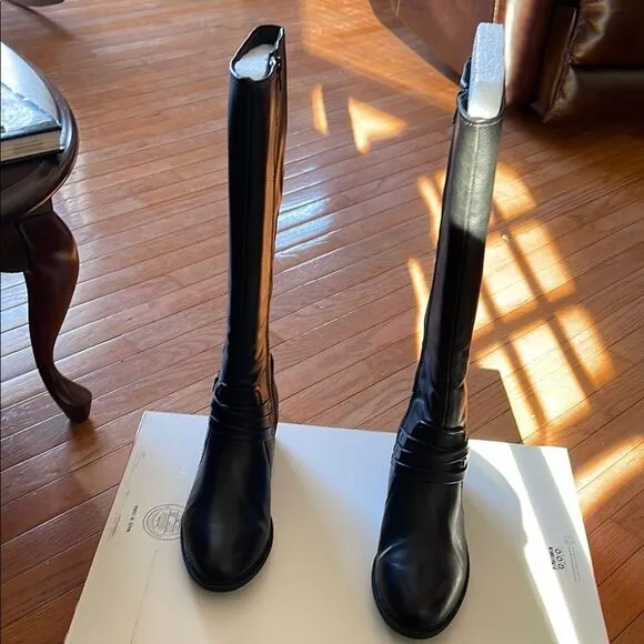Baretraps Stratford Black Leather Wide Calf Knee-High Riding  Boots