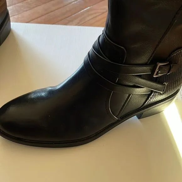 Baretraps Stratford Black Leather Wide Calf Knee-High Riding  Boots