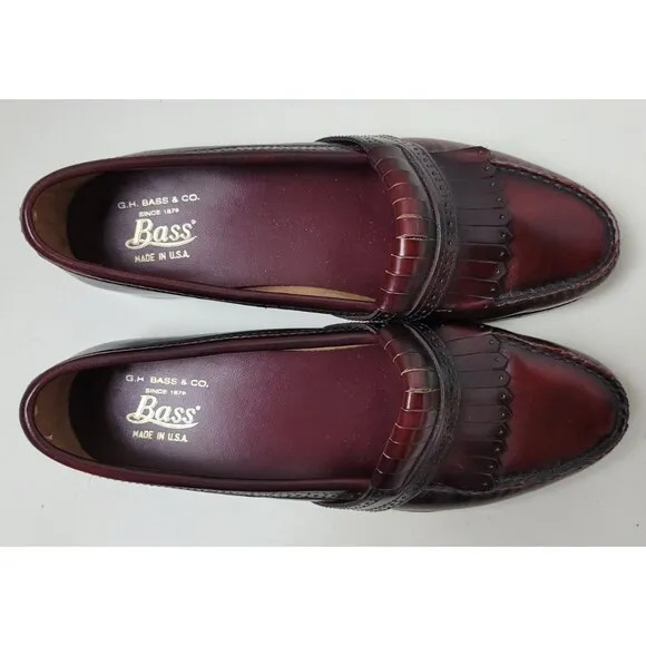 Bass Mens Cordovan Tone  Burgundy Leather Kiltie Loafers USA 8.5 D