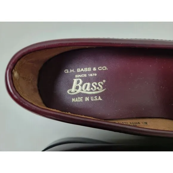 Bass Mens Cordovan Tone  Burgundy Leather Kiltie Loafers USA 8.5 D