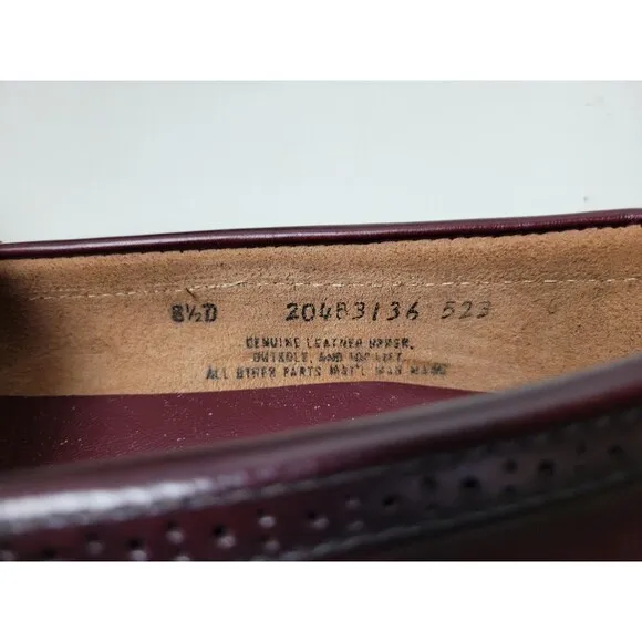 Bass Mens Cordovan Tone  Burgundy Leather Kiltie Loafers USA 8.5 D
