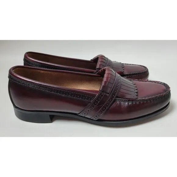 Bass Mens Cordovan Tone  Burgundy Leather Kiltie Loafers USA 8.5 D