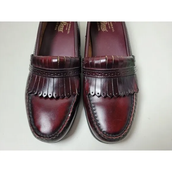 Bass Mens Cordovan Tone  Burgundy Leather Kiltie Loafers USA 8.5 D