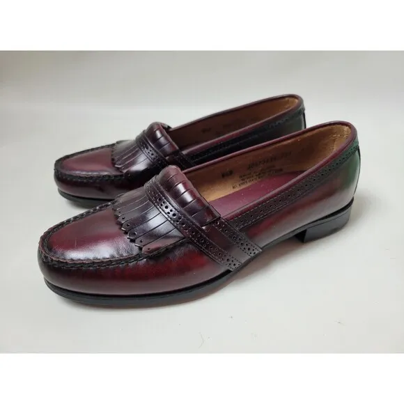 Bass Mens Cordovan Tone  Burgundy Leather Kiltie Loafers USA 8.5 D