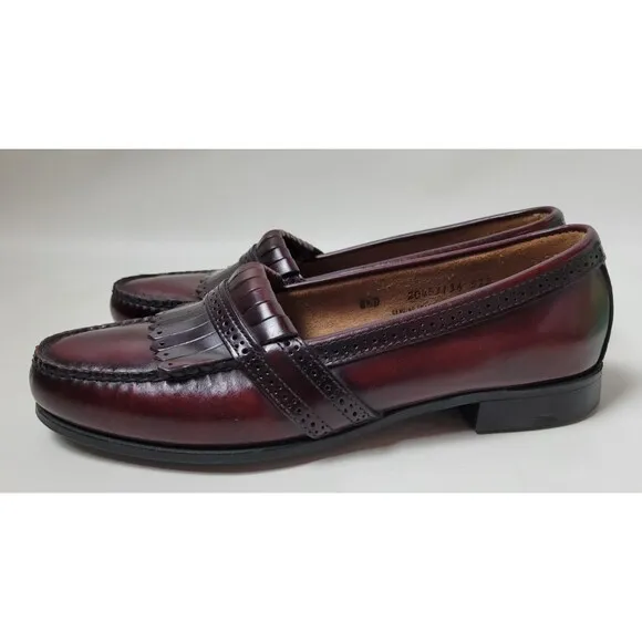 Bass Mens Cordovan Tone  Burgundy Leather Kiltie Loafers USA 8.5 D