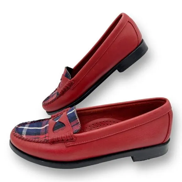 BASS RACHEL ANTONOFF COLLECTION WENDYBIRD RED LEATHER AND PLAID LOAFERS Sz 6M