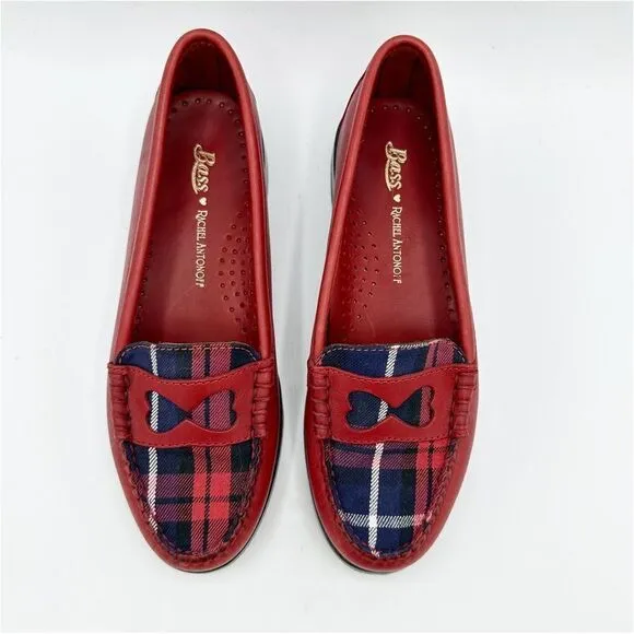 BASS RACHEL ANTONOFF COLLECTION WENDYBIRD RED LEATHER AND PLAID LOAFERS Sz 6M