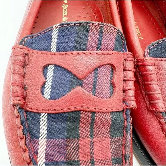 BASS RACHEL ANTONOFF COLLECTION WENDYBIRD RED LEATHER AND PLAID LOAFERS Sz 6M