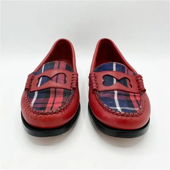 BASS RACHEL ANTONOFF COLLECTION WENDYBIRD RED LEATHER AND PLAID LOAFERS Sz 6M