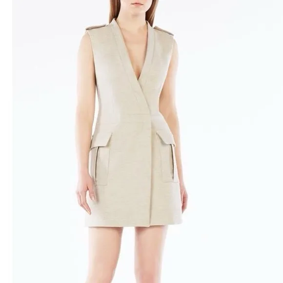 BCBG JUSTIN DUNE Tan Canvas Sleeveless Wrap Dress – Size XXS