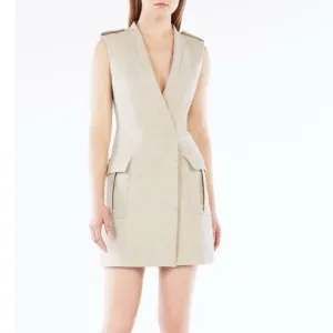BCBG JUSTIN DUNE Tan Canvas Sleeveless Wrap Dress – Size XXS