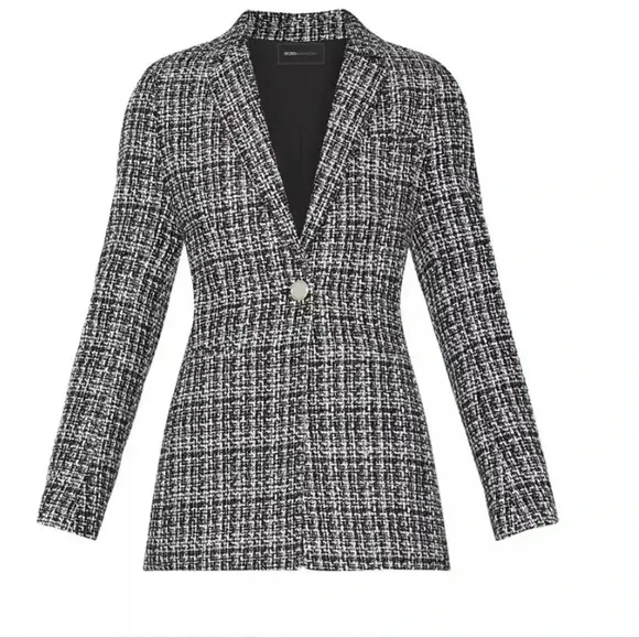 BCBGMAXAZRIA Women's Black &amp; White Tweed Jacket sz L **FREE SHIPPING**