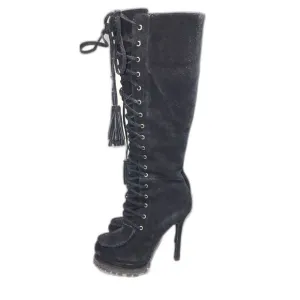 Bebe Black Suede Knee High Lace Up Boots 5&quot; Heel Size 7M