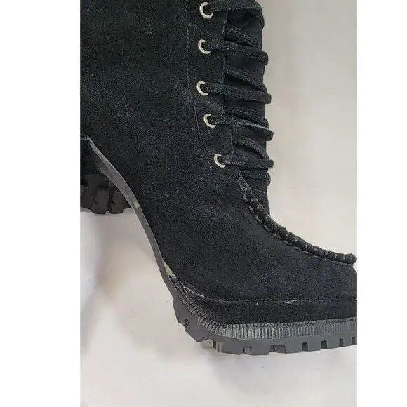 Bebe Black Suede Knee High Lace Up Boots 5&quot; Heel Size 7M
