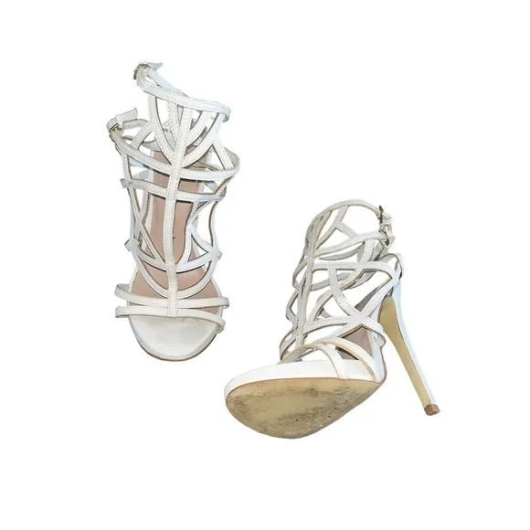 BEBE GABRIELA CAGED GLADIATOR WHITE HEELS  SANDALS SIZE 7